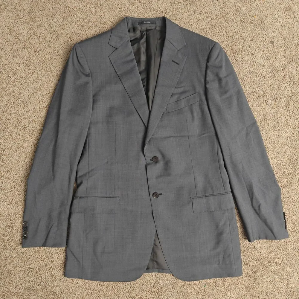 Ermenegildo‎ Zegna Jacket Mens 52 L Gray Suit Fit Rom Wool Notched Lapel 2Button